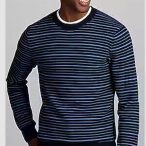 Jos. A. Bank Tailored Fit Textured Stripe Crew Neck Sweater- colour:Navy